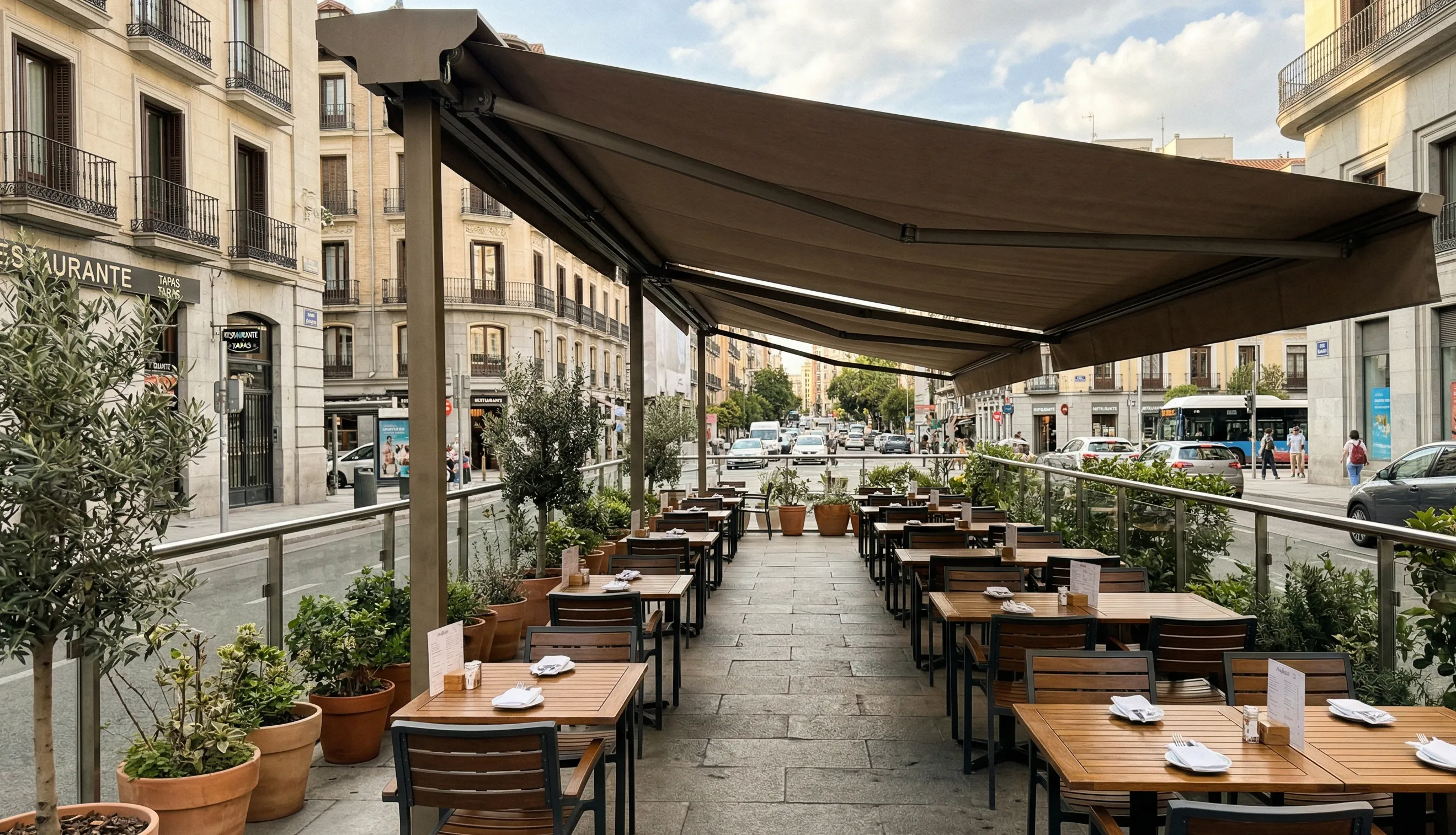 Toldo extensible para terraza de hostelería en Granada